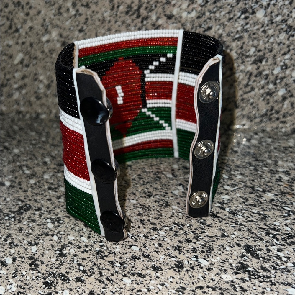 Handcrafted African Beaded Bracelet - Red, Green, Black - Picture 5 of 10